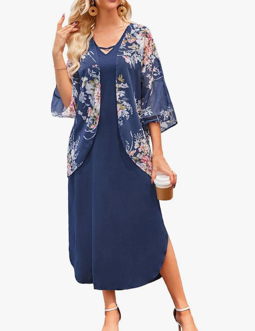 Honwenle Women's Summer Maxi Dress 2 Piece Outfit Sleeveless Loose Split Dresses with Cover up Casual Formal, XL Honwenle Women's Summer Maxi Dress 2 Piece Outfit Sleeveless Loose Split Dresses with Cover up Casual Formal, XL