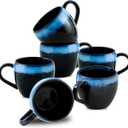 glowworm Ceramic Coffee Mugs Set of 6, 16 Oz Coffee Mugs with Handle, Coffee Cups for Women Men, Wedding Housewarming Gift, Dishwasher & Microwave Safe, Black