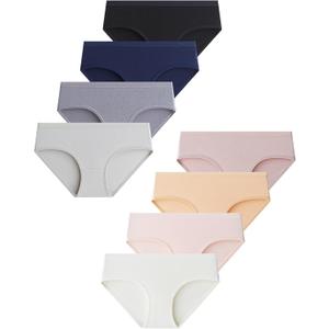 Domee Teen Girls Cotton Underwear Panties Briefs Pack of 8 Underpants (15-17 Years, Solid Color)