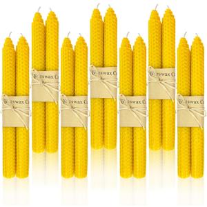 14 Pack Beeswax Taper Candles, Handrolled Bees Wax Candle for Home, Dripless & Unscented Candle Sticks, 9" Tall, Natural Yellow Beeswax Candles by Kissingfish