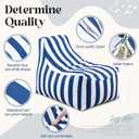 Briwooody 2 Pcs Blue Outdoor Bean Bag Chair for Adults, Waterproof Patio Bean Bag Lounger with Washable Removable Cover, Striped Floor Chair for Balcony, Deck, Poolside, Boat, Marine, Garden (White), 36*30*28inches