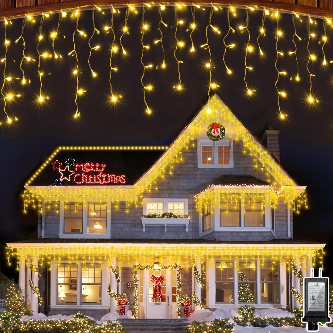 1620 LED Christma Lights with 360 Drops, 164ft Outdoor Hanging lights with 8 Modes & Timer Memory, Outsite Waterproof Curtain String Lights for Front House Fence Tree Holiday Decorations (Warm White)