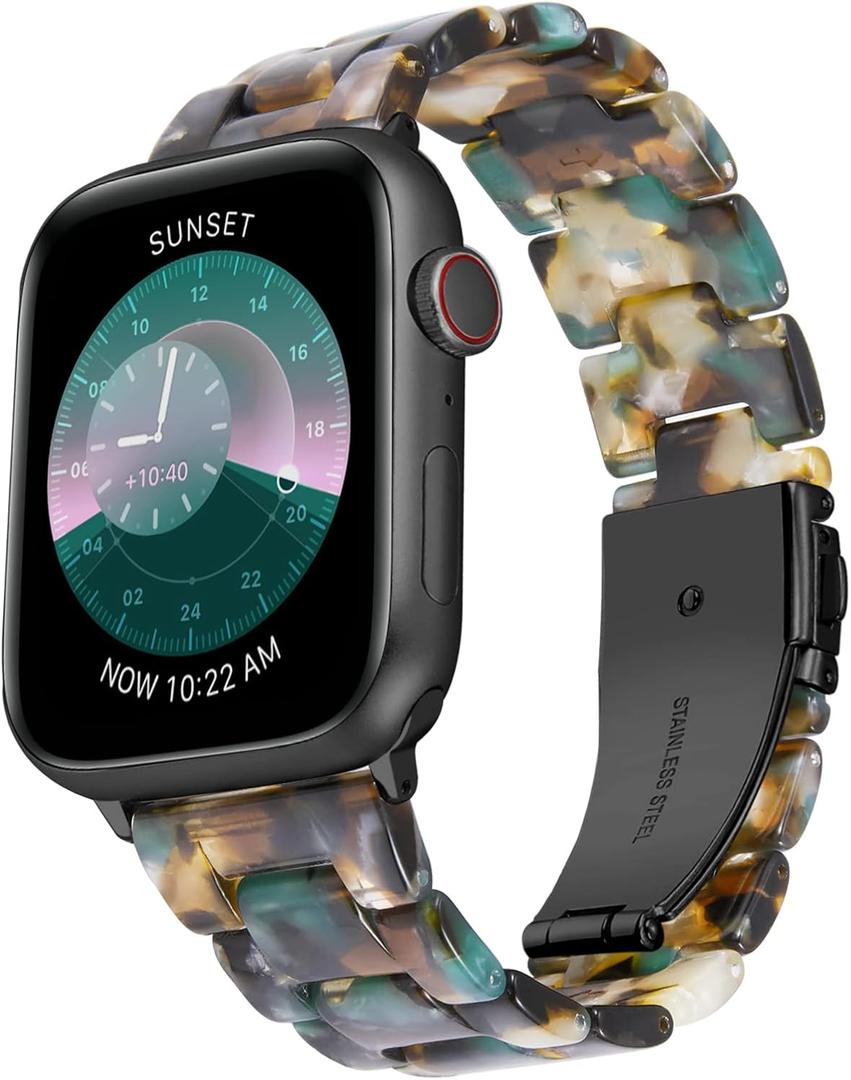 BINLUN Compatible with Apple Watch Bands 38mm 40mm 41mm 42mm 44mm 45mm 46mm 49mm for Women Men Lightweight Resin Watch Straps Compatible with iWatch Series 11/10/9/8/7/6/5/4/3/2/1/Ultra3 2/SE3 2 (Oil Painting Green)