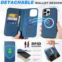 SHIELDON Wallet Case for iPhone 16 Pro 6.3", Genuine Leather 2 in 1 Book Magnetic RFID Blocking Card Slot Kickstand Wireless Charging Shockproof Cover Compatible with iPhone 16 Pro - Nappa Royal Blue