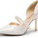 DREAM PAIRS Women's Closed Toe High Heels Stiletto Pointed Toe Strappy Pearl Elegant D'Orsay Dress Wedding Party Pumps Shoes, 8.5