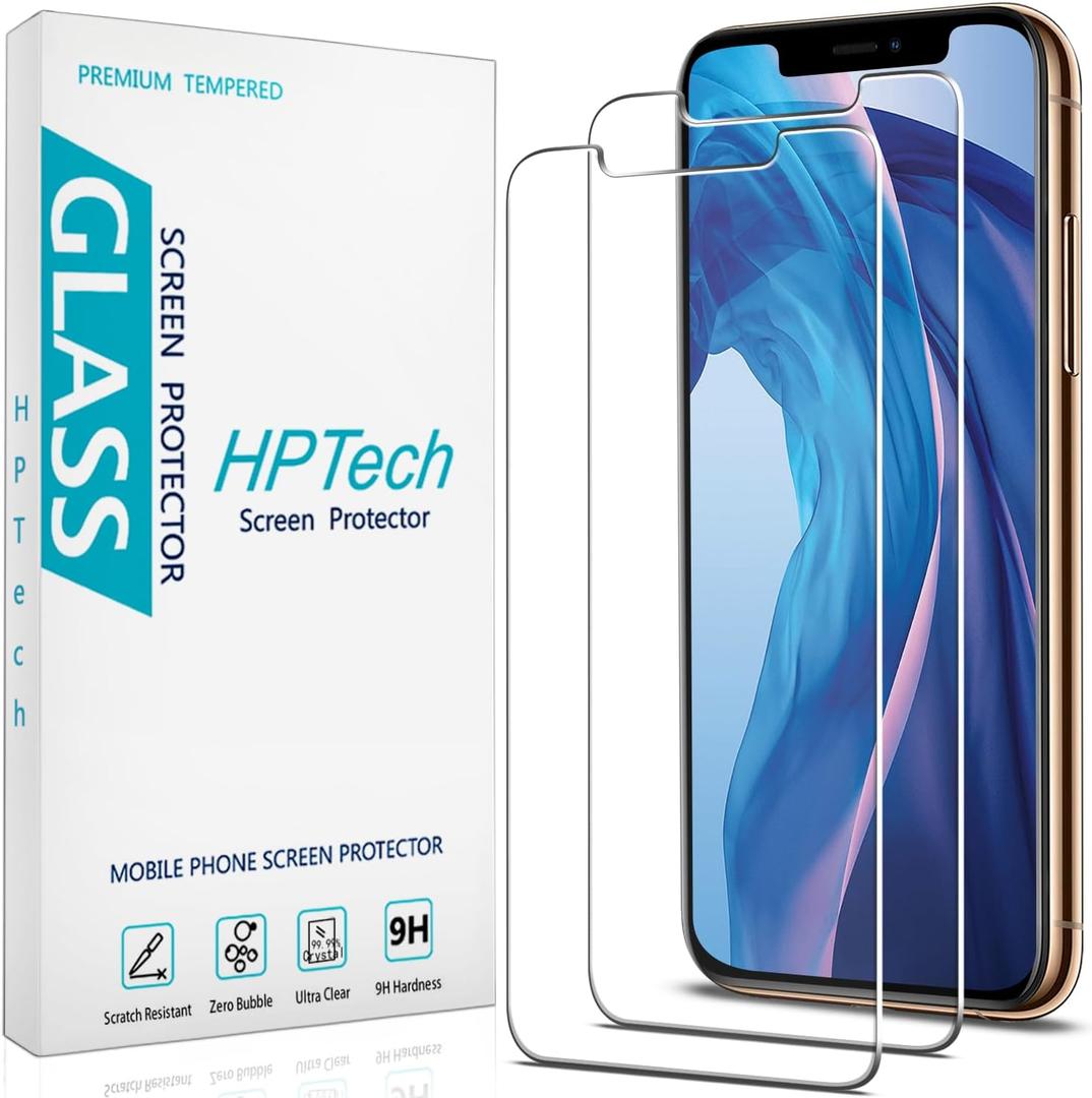 HPTech (2 Pack) Screen Protector for iPhone 11 Pro Max, iPhone XS Max 6.5-inch Tempered Glass, 9H Hardness, Bubble Free, Case Friendly (Clear)
