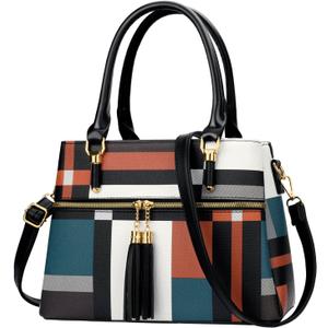 KKXIU Women Satchel Bags Handle Shoulder Handbags and Purses Pockets Zipper Leather Crossbody Bags (Z-stripe Pattern)