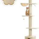 PEQULTI Cat Tree Floor to Ceiling, Tall Cat Tower, Adjustable Height (83''-108'') 5 Tiers Climbing Tree for Indoor Cats with Cat Condo, Scratching Post and Ladder, Beige