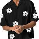 SHENHE Men's Summer Short Sleeve Floral Button Down Shirt Oversized Vacation Beach Top (XX-Large, Black)