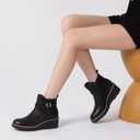 Athlefit Women's Wedge Ankle Boots Fashion Platform Lug Sole Buckle Short Booties with Side Zipper (6, Black)