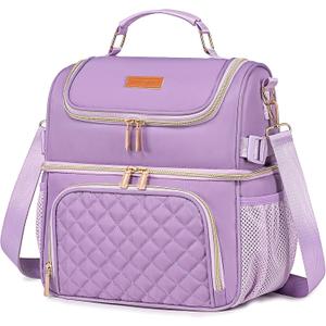 Lunch Bags for Women, Dual Compartment Lunch Box Lunch Bag for Work, Leakproof Lunch Cooler Large Insulated Lunchbox for Adult for Women Men, Lunchbag for Picnic Beach (Purple)