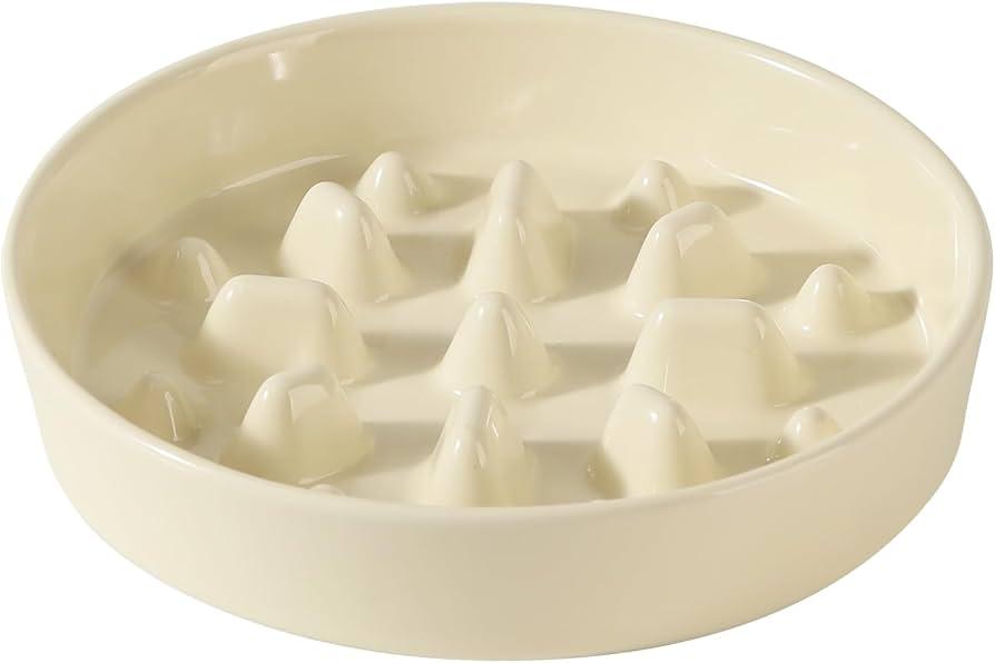 Havniva Ceramic 3.2 Cup Dog Bowl Slow Feeder, 9.5 inch Slow Pet Food Dish for Large Dog, Stop Bloat, Preventing Choking(Single Bowl, Yellow)