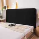 WOMACO Stretch Bed Headboard Slipcover 180 GSM Thick Fabric Solid Color Dustproof Bed Head Protector Cover for Bedroom Dcor (Black, 47-55")