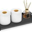 Toilet Paper Basket, Tank Tray with Handle, Bathroom Counter Storage Tray for Kitchen (Black) (12.9" x 5.9" x 1")