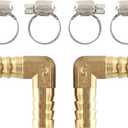2Pcs 1/2Inch 90 Degree Brass Hose Barb, L Right Angle Brass Barb Elbow Connector Fitting with 4Pcs Hose Clamps for Fuel, Air, Water, Oil, Gas(12mm)