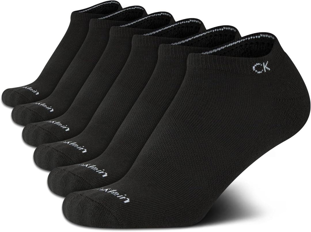 Calvin Klein Boys' No Show Performance Athletic Socks (6-Pack) (Black)
