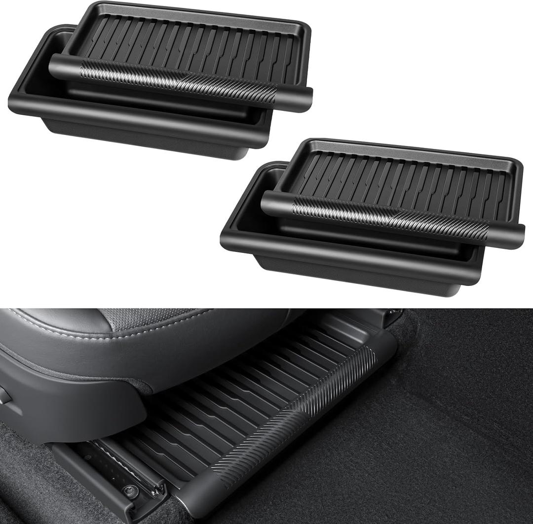 2PCS Under Seat Storage Box for 2026 Tesla Model Y Juniper,Hidden Organizer Tray Underseat Bins with Lid Cover for 2025-2026 Tesla New Model Y Juniper (Launch Series) Interior Accessories