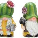 Hodao Cactus Gnome Figurines Cute Hand-Painted Resin Gnome Statues for Spring and Summer Home and Garden Decor, Patio, Windowsill and Tiered Tray Accents(4.25 inch)