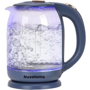 Household Electric Kettle, All 304 Stainless steel and No Plastic Contact, Automatic Shut-off,Borosilicate glass Visual Boiling, 2.0L Water Boiler & Tea Kettle Perfect For Tea & Coffee (Blue)