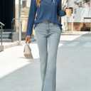 Yousify Womens Asymmetric V Neck Shirts Long Sleeve Fall Dressy Casual Button Down Tunic Tops Business Loose Fit Blouses (Medium, Dark Blue)