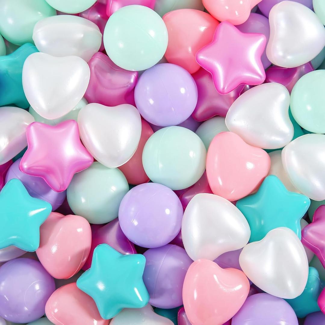 Ball Pit Balls Pack of 100 200 500 - Star and Round Set BPA Free Phthalate Free Non-Toxic Crush Proof Play Balls Soft Plastic Balls for Toddlers Baby Kids Birthday Pool Tent Party