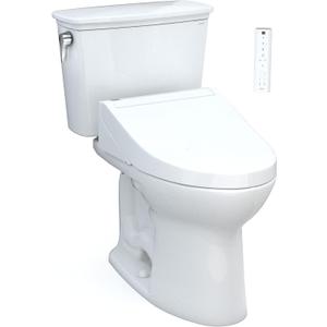 TOTO Drake Transitional WASHLET+ Two-Piece Elongated 1.28 GPF TORNADO FLUSH Toilet with C5 Bidet Seat, Cotton White - MW7863084CEG#01