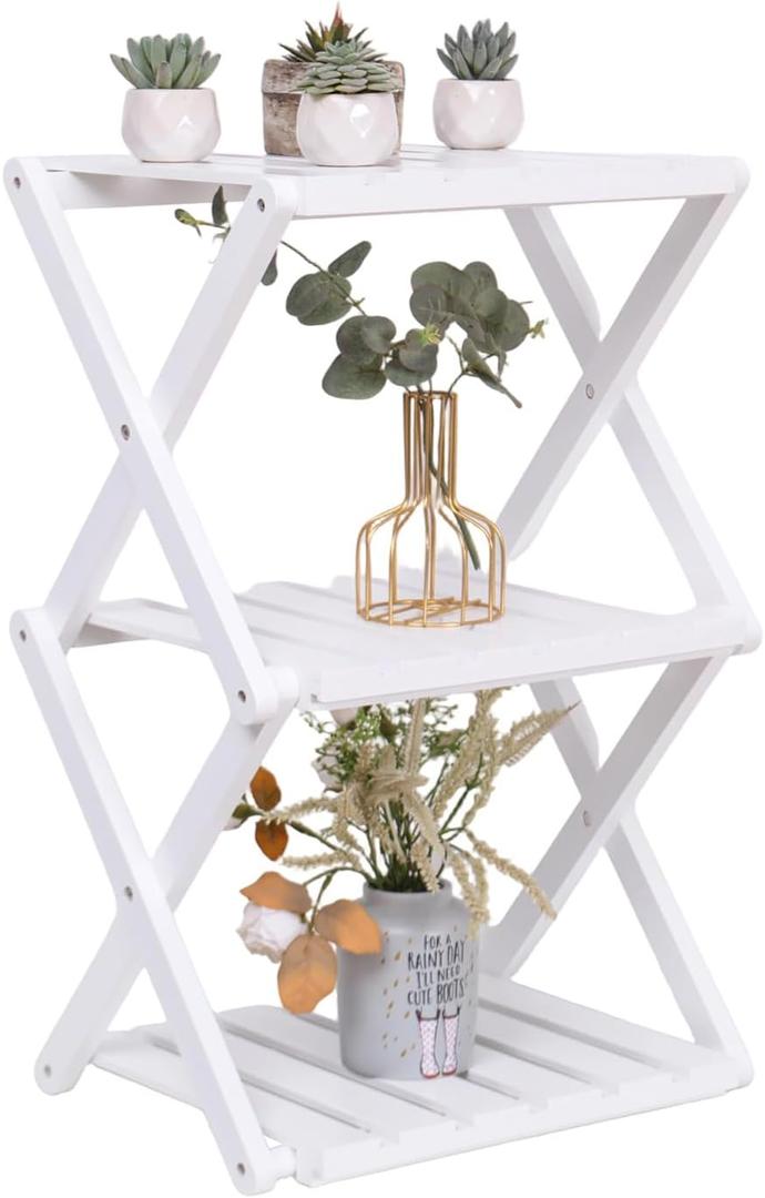 3 Tier Portable Folding Shoe Storage Rack Natural Bamboo Vertical Shoe Rack for Corridors, Bedrooms Living Room Corner and Small Spaces (White)