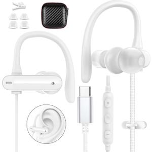 Wired USB Type C Earbuds Over Ear Cord USB C Headphones with Microphone Volume Control for iPhone 17 16 Pro 15/iPad 10th for Galaxy S26 S21 Pixel 10 Earphones School Student Sport C Plug Headset White