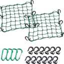 Cargo Net 15"x15" Stretches to 30"x30" with Thicken Hooks | Natural Latex Core, Tight 2x2 Mesh Small Heavy Duty Bungee Net for Motorcycle Helmet, Bike, ATV, UTV, Luggage (Army Green,2 Pack)