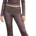 Mxiqqpltky Polka Dot Pants Sets Women 2 Piece Lounge Outfits Y2k Long Sleeve Top and Fold Over Leggings Pants Tracksuit Sets (Brown, S)