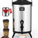 Insulated Beverage Dispenser 2 Gallon, Hot Drink Dispenser with 304 Stainless Steel Interior, Hot Water Dispenser for Parties, Hot Water Urn with Stand for Coffee Chocolate Tea, Silver, Non-electric