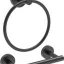 Matte Black Toilet Paper Holder & Towel Ring SUS304 Stainless Steel 2pc Bathroom Hardware Set with Double Post Pivoting Toilet Paper Roll Holder Wall Mount & Bathroom Towel Holder Set
