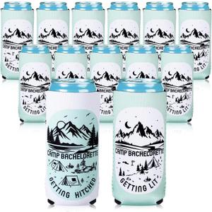12 Pcs Camp Bachelorette Can Coolers Sleeves Slim Insulated Neoprene Drink Holders Bachelorette Gifts for Bridesmaids for Bachelorette Party Decorations