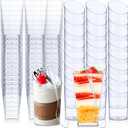 Nuogo 100 Pcs Mini Dessert Cups with Spoons Include 3 oz Square Plastic Appetizer Cups 2.5 oz Slanted Round Parfait Shooter Cup Small Clear Mousse Pudding Cup for Wedding Baby Shower Birthday Party