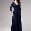 MISSMAY Women's Vintage Floral Lace V Neck Evening Bridesmaid Formal Long Dress (XXL)