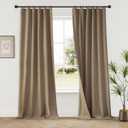 KangBang 100% Blackout Linen Curtains 108 Inches Long for Living Room 2 Panels Set, Extra Long Thermal Tan Drapes Back Tab Loop Pocket Aesthetic Brown Curtains for Bedroom Dining,52x108 Inch (Biscuit)