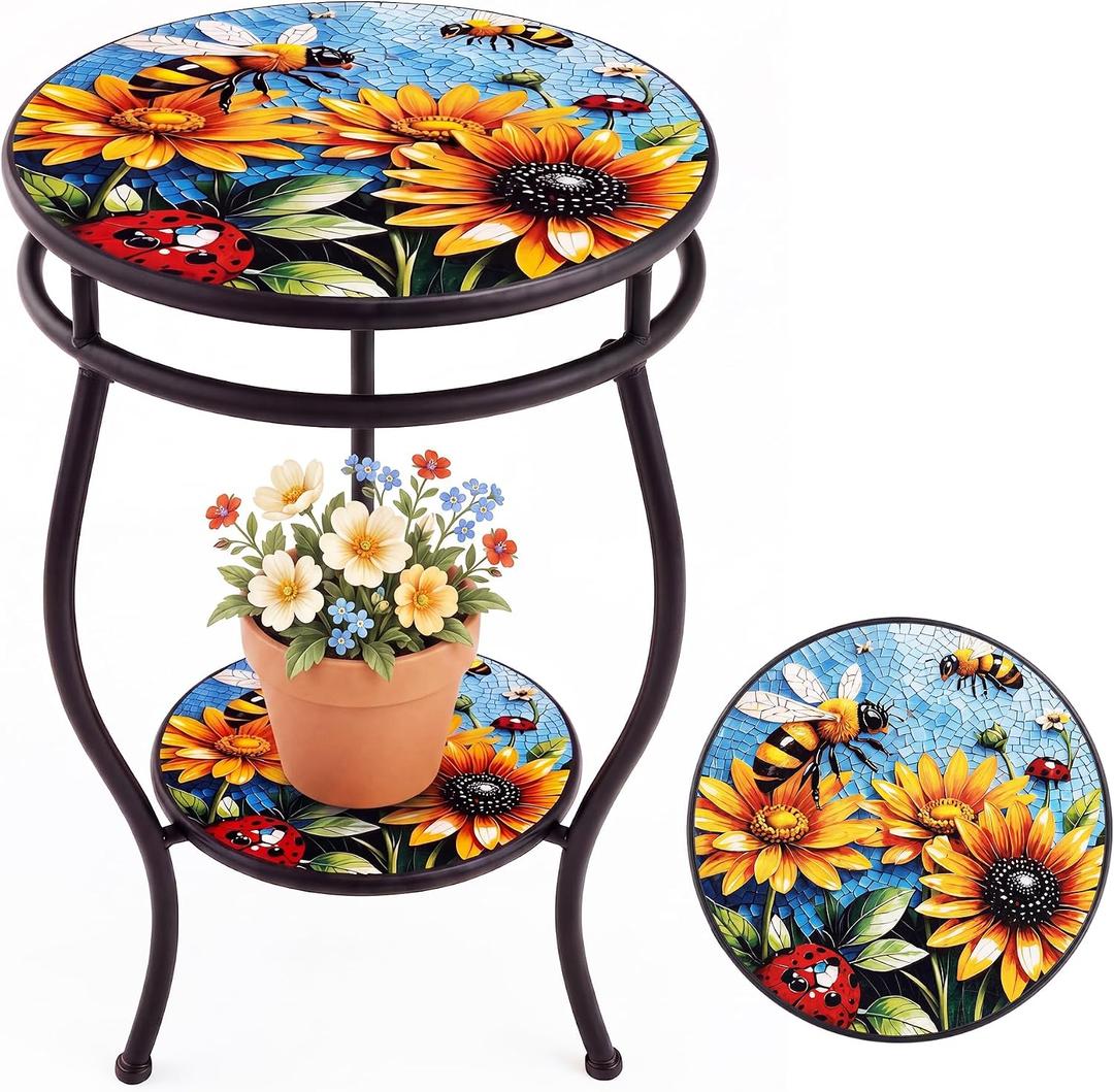 Outdoor Side Table Round with Storage Weather Resistant Easy Clean, 15 x 18.1 inches