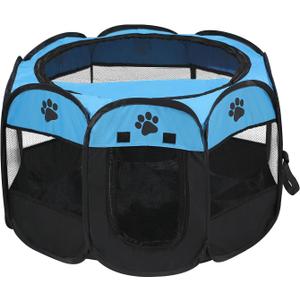 Cat Dog Playpen, Puppy Pet Playpen Indoor for Small Dog Crate Tent Cage Outdoor, Portable Pop Up Dogs Enclosure Kennel with Carrying Case for Dogs/Cats/Rabbits Blue.