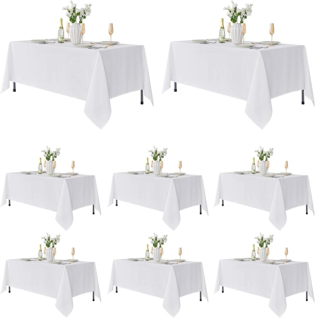 Fitable 8 Pack Rectangle Tablecloths: Stain Resistant Wrinkle Free Circle Table Clothes, Washable Reusable Polyester Table Covers for Wedding Party Birthday Banquet Reception(White, 60x102 Inch)