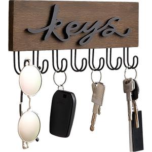 Mkono Key Holder for Wall Decorative with 7 Hooks, Wall Mounted Keys Hanger Organizer Rustic Wood Hanging Key Hooks Home Decor Farmhouse Entryway, Hallway, Office