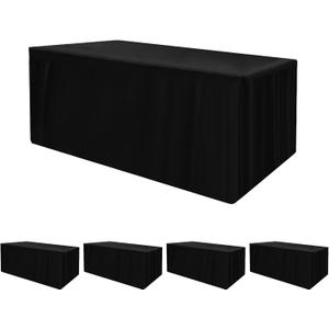HolidayIdeas Fitted Black Tablecloths for 4 Foot Rectangle Table, Wrinkle Resistant Washable Table Cover 24x48 Inch for Vendor Booth Display, Banquet, Trade Show, 4 Pcs