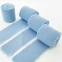 TONIFUL 4 Rolls 1-1/2 Inch Dusty Baby Blue Light Blue Chiffon Silk Ribbon 22yds Handmade Fringe Chiffon Ribbons Set for Wedding Invitations, Bridal Bouquets, Gifts Wrapping (Baby Blue, 22yds, 1.5")