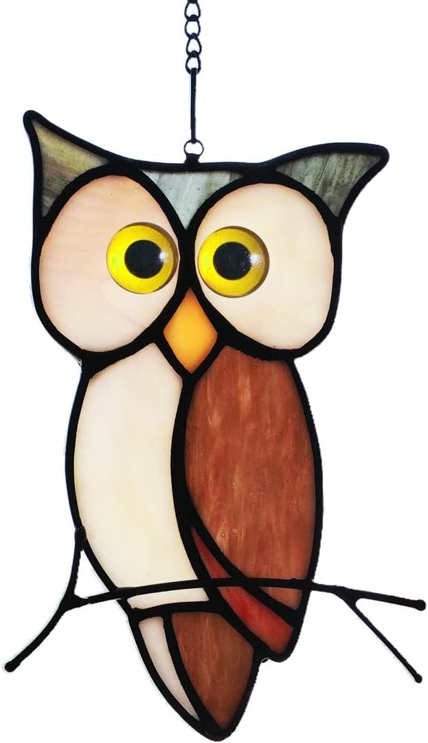 Stained Glass Owl Window Hanging Sun Catcher Halloween Decoration Birthday Gifts for Lover and Friends