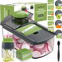 Ourokhome Mandolin Slicer with Handheld Spiralizer, Hand Safe Vegetable Shredder with 6 Mandoline Blades, Veggie Waffle Cutter for Potato, Carrot, Zucchini, Essential Kitchen Gadgets (10 in 1, Gray) (Green)