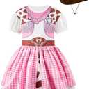 Toddler Girls Cowgirl Costume Halloween Role Play Cowboy Outfit for Kids (White,5-6Y)