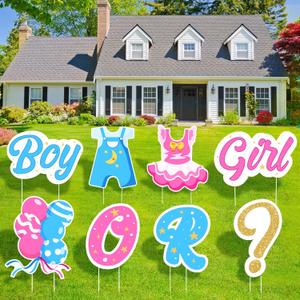 AerWo Gender Reveal Decorations Baby Shower Yard Signs with Stakes,Baby Gender Reveal Ideas Yard Letters Lawn Signs Boy or Girl Gender Reveal Party Supplies