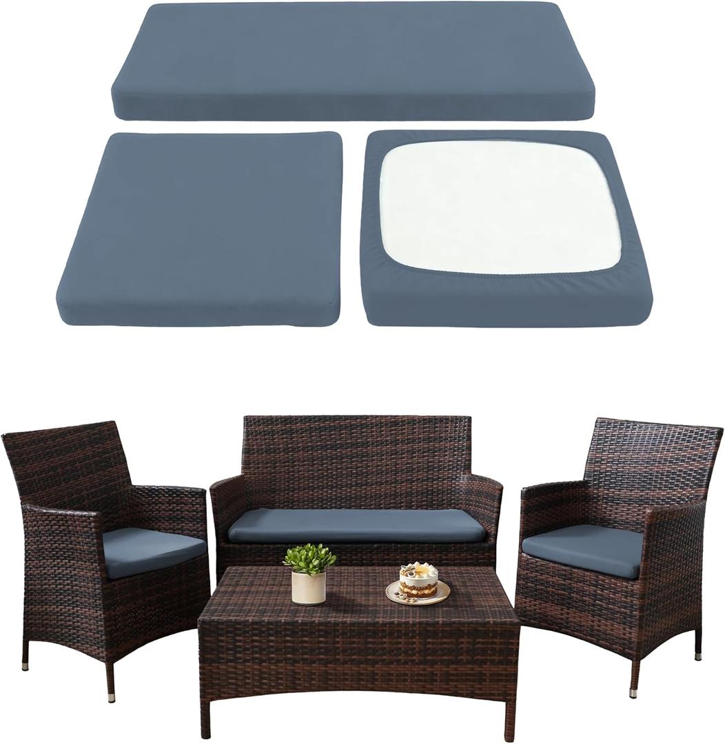 Waterproof 3-Piece Patio Sofa Cushion Cover Set - Replacement Covers for Outdoor Wicker Furniture, Bench & Seat Cushions