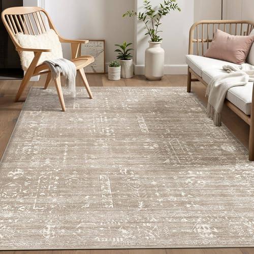 Area Rug for Living Room - 6x9 Soft Washable Oriental Vintage Floral Distressed Large Carpet - Fade Stain Resistant Non Slip Rugs for Bedroom Dining Room Nursery Dorm Office Home Decor - Camel