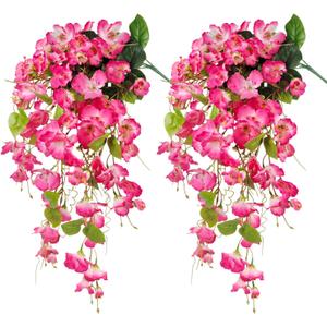 Artificial Fake Hanging Flowers Plants for Outdoor, Faux Silk Hibiscus Long Trailing Vines Realistic UV Resistant for Home Indoor Outside Front Porch Planter Patio Yard Decor,2Pcs (Pink)