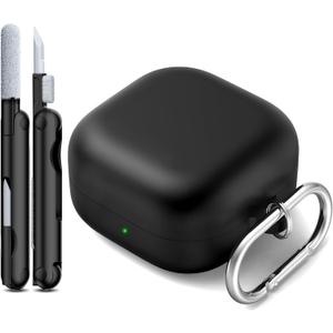 2 x RFUNGUANGO 2026 New Silicone Case for Samsung Galaxy Buds 4 & Buds 4 Pro, Shockproof Protective Cover with Cleaning Kit & Carabiner, Anti-Scratch Non-Slip Earbuds Case, Black